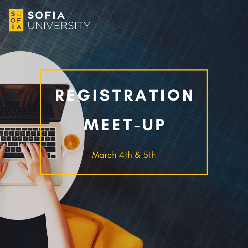 sofiauCA's tweet photo. A week from tomorrow we'll be starting our registration meet-ups for the spring quarter. Join us on campus in #PaloAlto or #virtually via Zoom. Hope to see you there! 💻🎓📕🍕
.
.
.
#TransformAtSofia #springclasses https://t.co/owlAuhyqVO