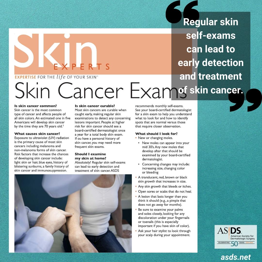 Save your own life by regularly check your skin for suspicious moles or lesions. Download your free self-exam kit and step-by-step guide at asds.net/skin-experts/s… #ASDSSkinMD #skincancer