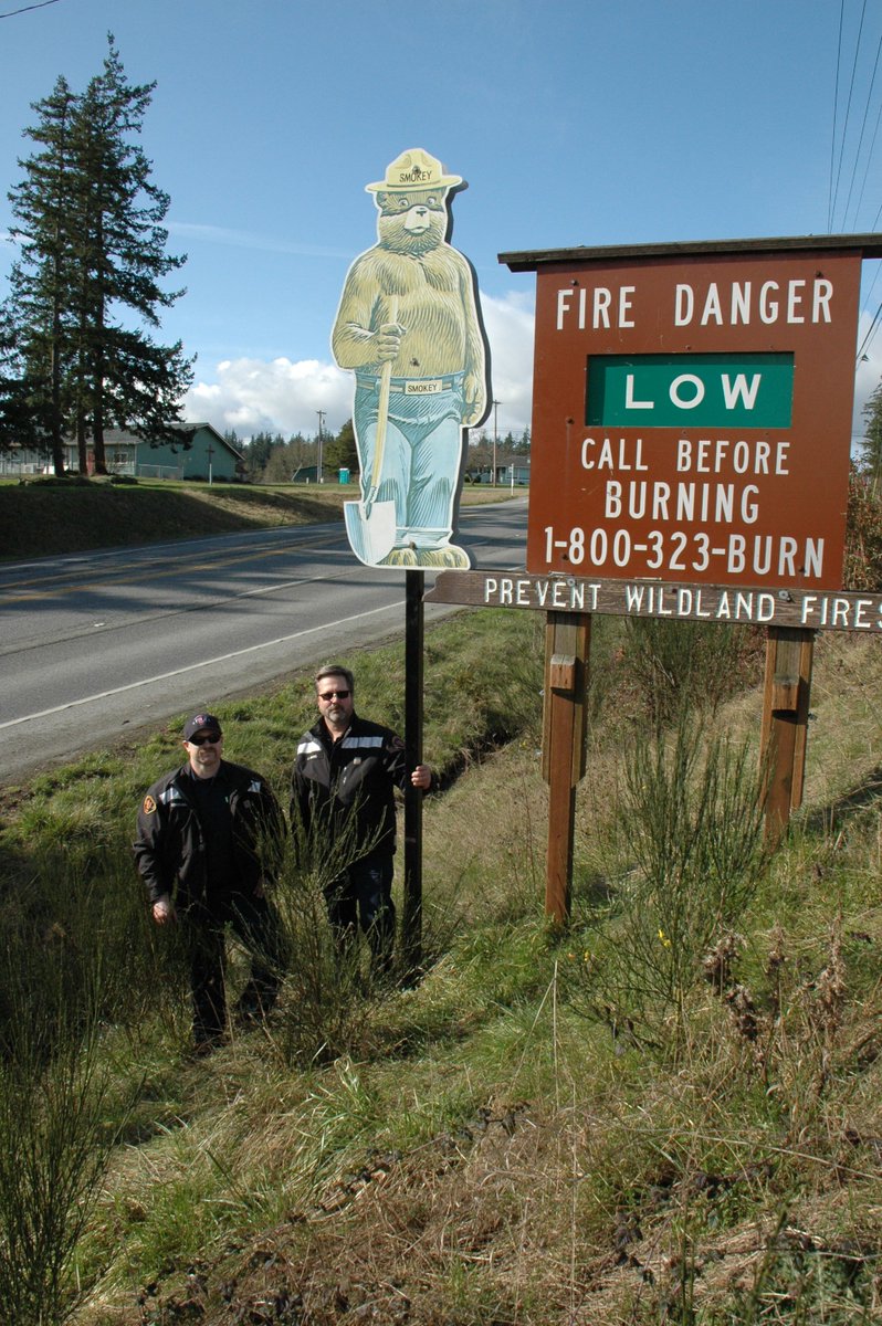 CamanoFire's tweet photo. The sun is shining, the birds are singing &amp; @smokey_bear is back from hibernation.

Did you miss him? We did. 

Someone stole Smokey last fall. Fortunately our friends at @waDNR sent a spare bear from #SedroWoolley 

Remember: #OnlyYou can prevent Smokey from being stolen. Again. https://t.co/79euoKoO9H