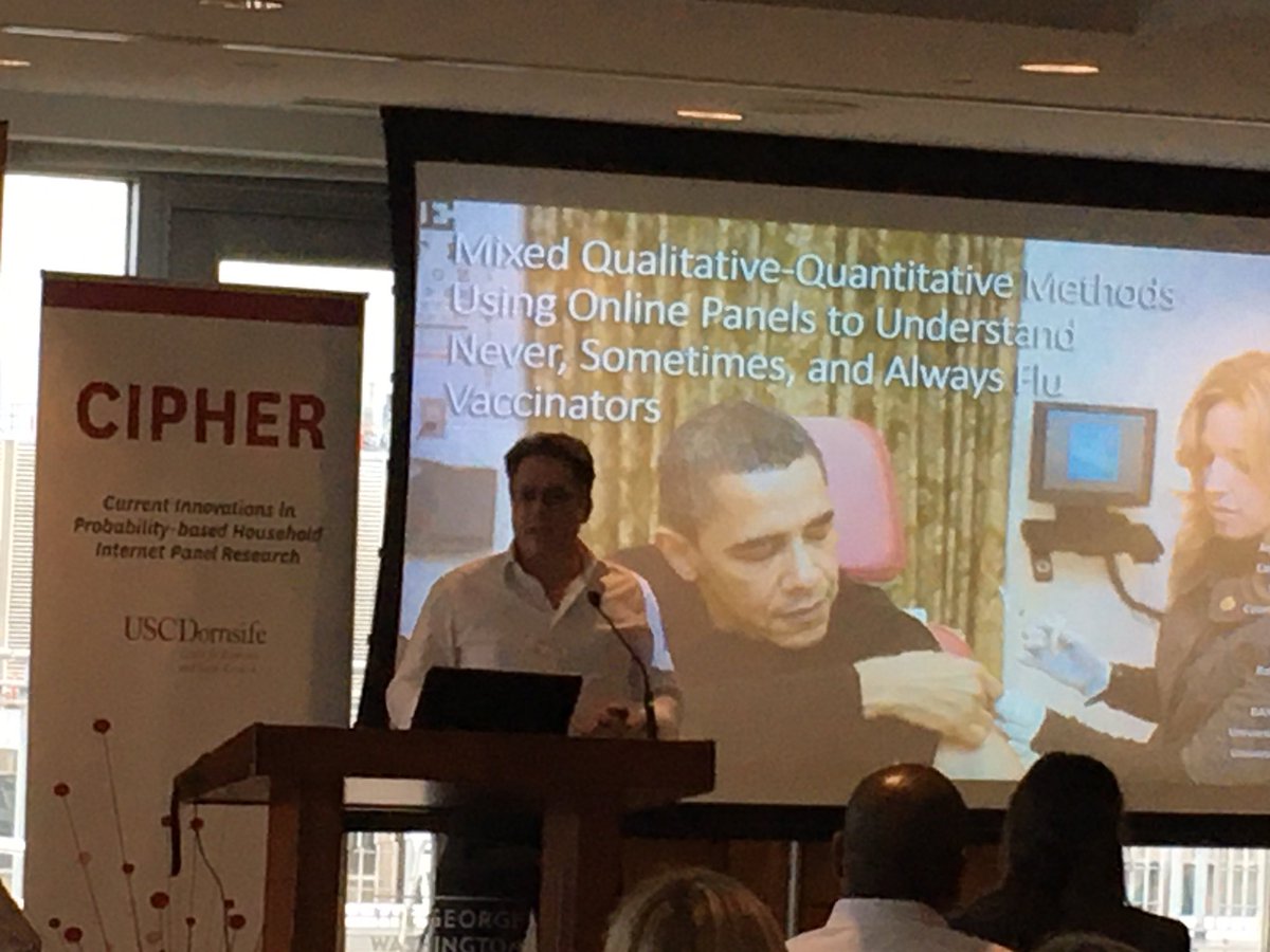 CESRUSC's tweet photo. Andrew Parker presents longitudinal work on #influenza vaccination take up from @RANDCorporation #AmericanLifePanel at #cipher2020. 85% who vaccinated last year will most likely vaccinate this year. He finds prior vaccination holds constant more than other factors. https://t.co/3HAVkr35aj