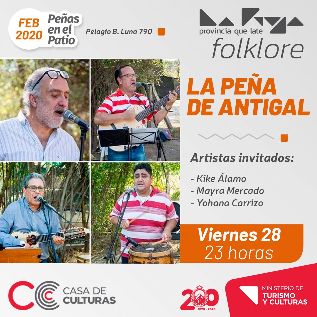 CulturasLaRioja's tweet photo. Es la última semana de este febrero chayero y queremos que la disfrutes, por eso, Peñas en el Patio te trae estás peñas para que termines el mes con mucho folklore, artistas locales y comidas riquisimas 😍 

#ProvinciaQueLate #Folklore #LaRioja #PeñasEnElPatio #CasaDeCulturas https://t.co/krB1MKZ7eg