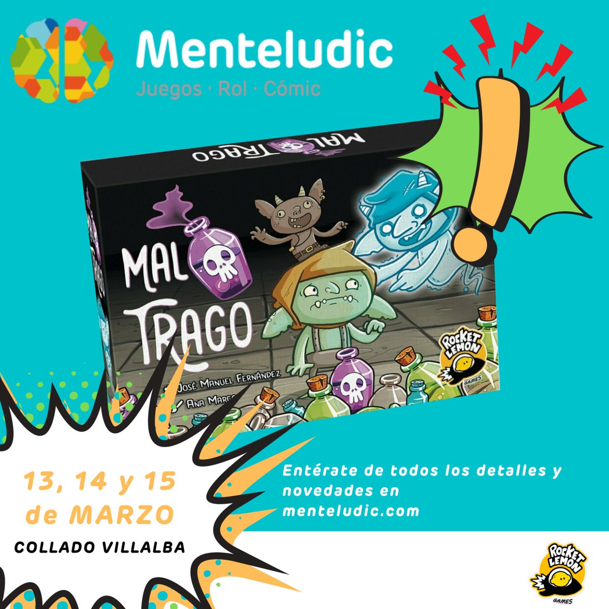 Gracias a @rocketlemon podremos contar en la Feria Comic y Juego de #ColladoVillalba con #MalTrago
#juegosdemesa #OcioAlternativo