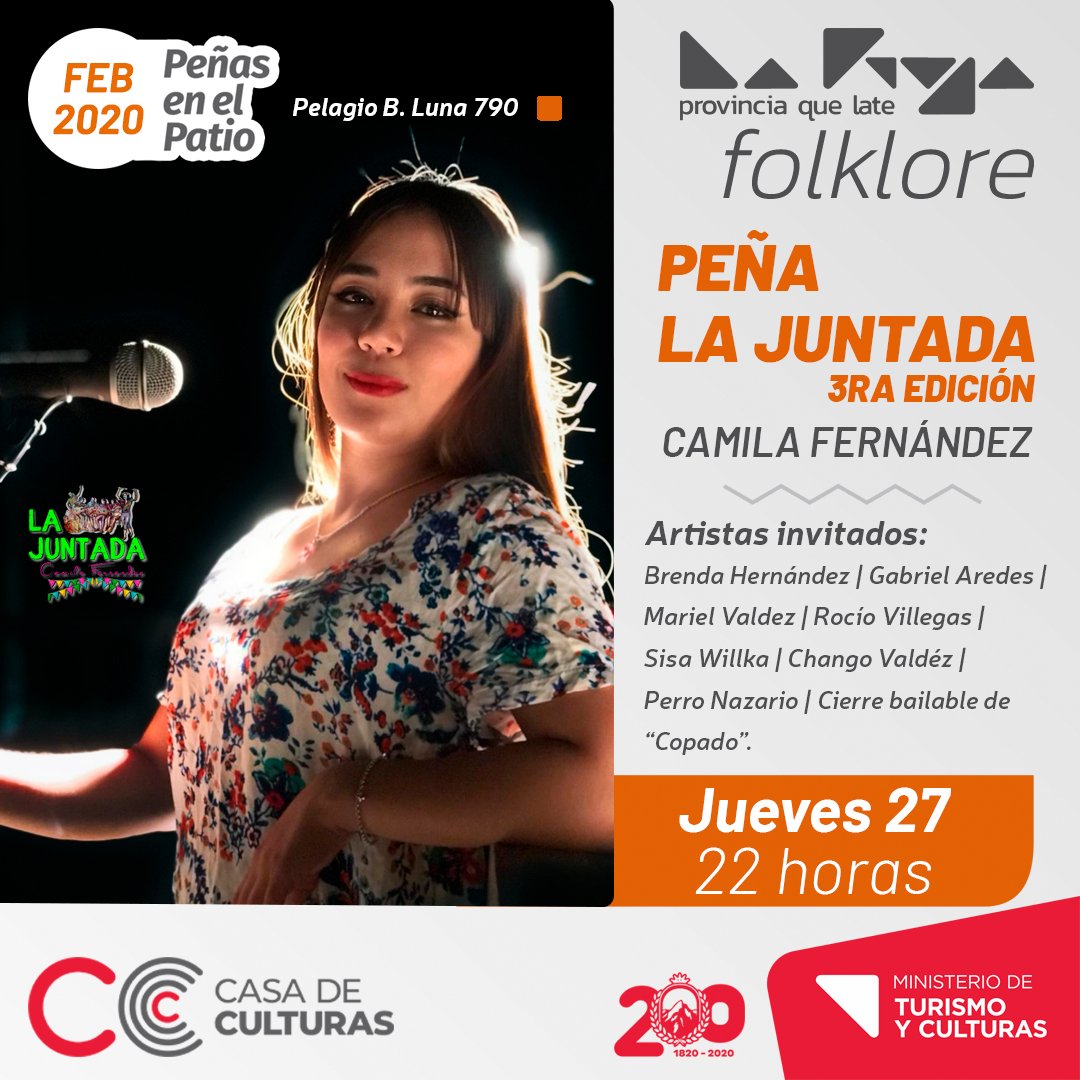 CulturasLaRioja's tweet photo. Es la última semana de este febrero chayero y queremos que la disfrutes, por eso, Peñas en el Patio te trae estás peñas para que termines el mes con mucho folklore, artistas locales y comidas riquisimas 😍 

#ProvinciaQueLate #Folklore #LaRioja #PeñasEnElPatio #CasaDeCulturas https://t.co/krB1MKZ7eg