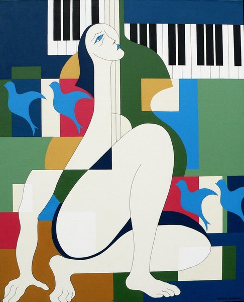 High quality Oil painting Canvas Reproductions Music and Woman by Hildegarde Handsaeme hand painted my-artwork.com/product/high-q…