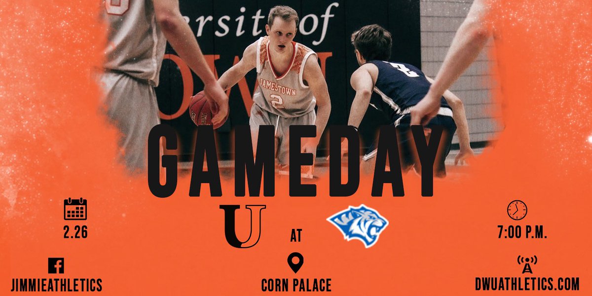 Jamestown_MBB's tweet photo. It’s #GPAC Playoff GAMEDAY #1 as we’re on the road to take on #2 seed Dakota Wesleyan!
📍: Mitchell, S.D.
⏰: 7:00 p.m.
💻: https://t.co/wIgG13RX7R
🎙: @SteveLinzmo
#GoJimmies | #Team327 https://t.co/2X6CDzHkl9