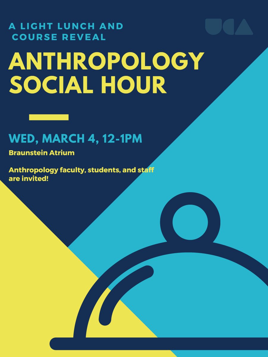 BearcatAnthro's tweet photo. 🚨SOCIAL HOUR TOMORROW! 🚨
Join us March 4th in the Braunstein fourth floor atrium for a light lunch and COURSE REVEAL!
#anthrotwitter #AnthMore #LunchTime https://t.co/cCFUa7PSxK