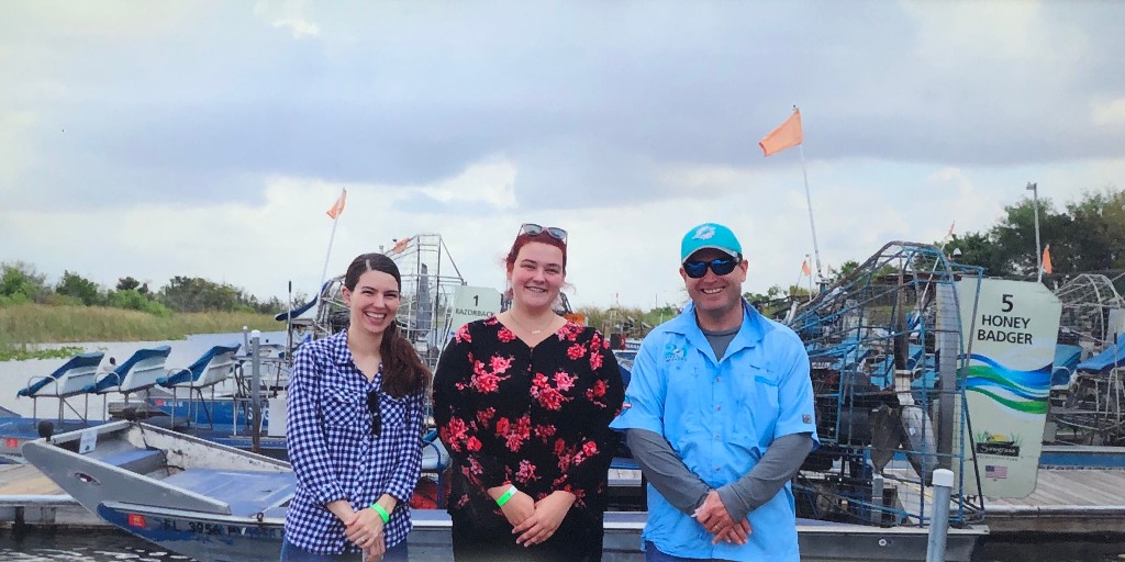 WebbInstitute's tweet photo. We love sharing Webbie Winter Work experiences! In Florida, Isa Hill's '20 co-workers took her on her first airboat ride. Disclaimer: It is mandatory to hold an alligator after each airboat ride. #airboats #WebbWinterWork https://t.co/3qaSII37Ha