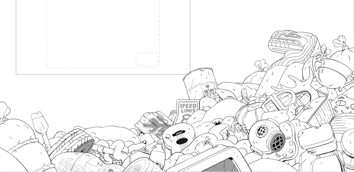 I have no memory of drawing these trash heaps, but Hexside was one of my first real landmark locations I got to do.