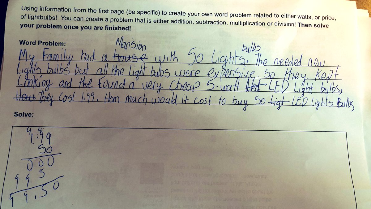 Ms.Aucoin (@mskaucoin) on Twitter photo Today for our #wattsoff2020 challenge we did some “Light bulb Math” to figure out how much money we could save using LED lights in our homes! Then we started to create our own word problems (still a work in progress) using prices of LED lights! <a href="/GreenSchools_NS/">Green Schools NS</a> #electricbees Today for our #wattsoff2020 challenge we did some “Light bulb Math” to figure out how much money we could save using LED lights in our homes! Then we started to create our own word problems (still a work in progress) using prices of LED lights! <a href="/GreenSchools_NS/">Green Schools NS</a> #electricbees