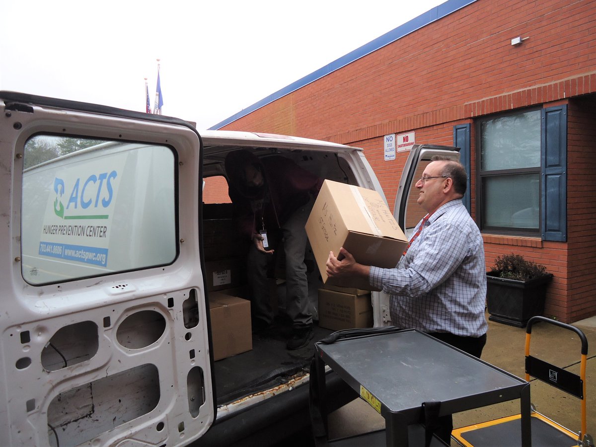 WestridgePRIDE's tweet photo. @WestridgePRIDE @PWCSNews #ACTS #feedingothers Following up as previous tweet highlighting food collection during the 100th day of school. ACTS stopped by and picked up the many boxes of caned goods collected by WRES students. ACTS stand for Action in Community Through Service https://t.co/QVeBwplGu8