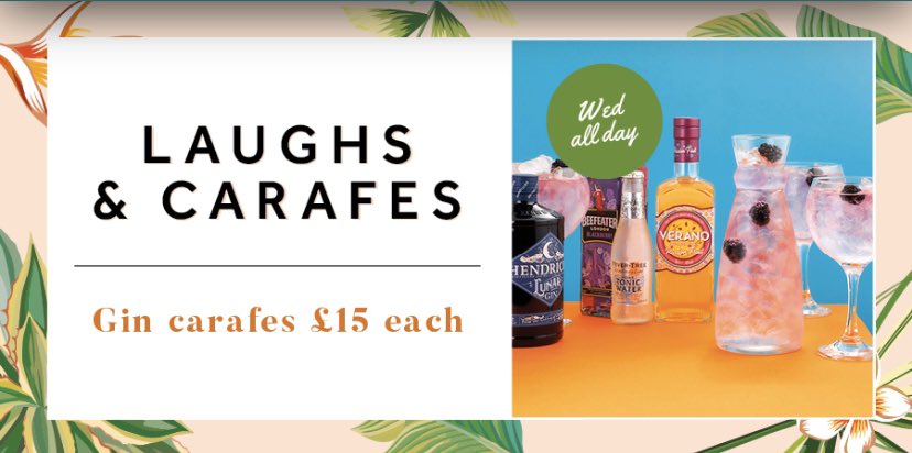 SlugMancPicc's tweet image. Introducing LAUGHS AND CARAFES!

Our new and improved Hump Day Treat, a G&amp;amp;T sharer! 

Our Gin and Tonic Carafes are just £15 each, all day every Wednesday.