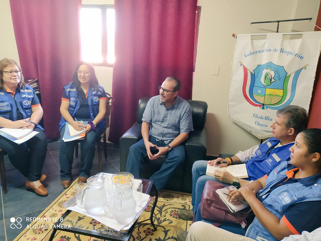 Ops_Paraguay's tweet photo. Seguimos trabajando en el #ChacoParaguayo identificando líneas de cooperación descentralizada. Conversando ahora con el Gobernador de Boquerón, Dr. Dario Medina. En esta región ya iniciamos trabajo en agua, salud materna y servicios resilientes. Quedan otros desafíos! @msaludpy https://t.co/F8uHtYonWs