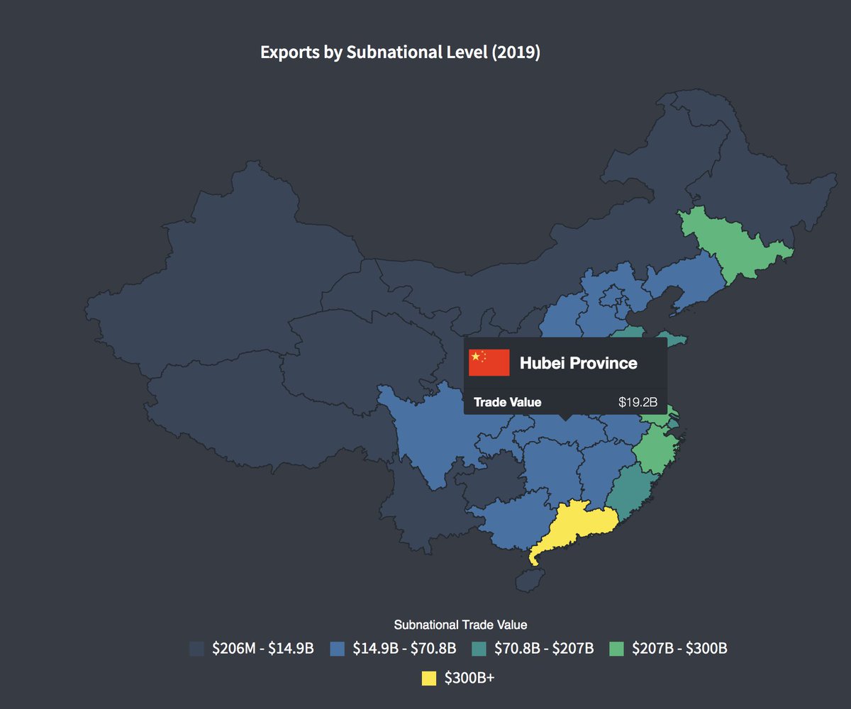 cesifoti's tweet photo. How will #COVID19 impact the world economy? Which countries trade the most with Wuhan (Hubei province)?  
Here a thread with subnational trade data from China that we have been collecting at @datawheel for a new version of https://t.co/0j81YBNXWn. OPEN THREAD (1/N) https://t.co/kz8b4SS4W6