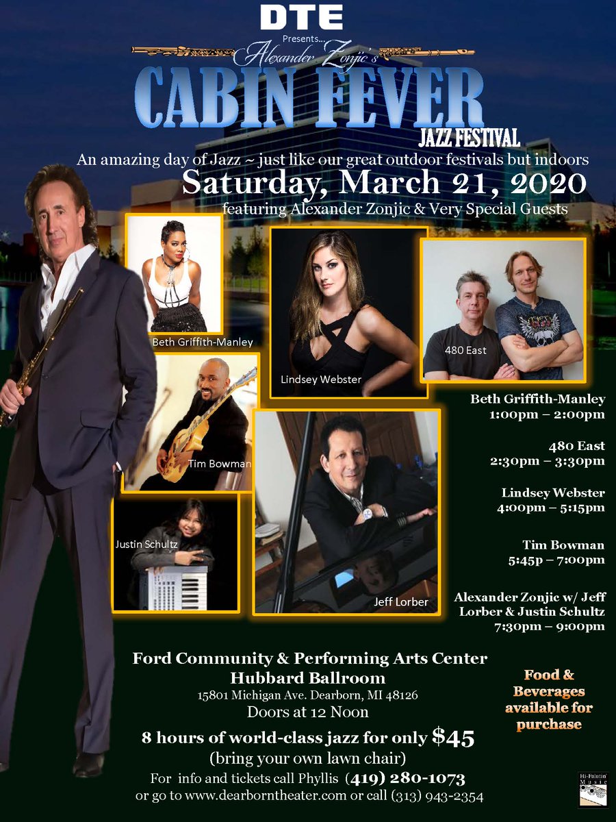 Dearborn Parks & Recreation (@dearbornparks) on Twitter photo Tickets available for Alexander Zonjic's Cabin Fever Jazz Festival, March 21 at @dearbornrec. The event will feature <a href="/HiFalutinMusic/">Alexander Zonjic</a> and special guests, including <a href="/bethalwayssings/">Beth</a> 480 East, <a href="/LWBMusic/">Lindsey Webster</a>, <a href="/timbowmanjr/">Tim Bowman Jr.</a>, <a href="/jeffLorber/">Jeff Lorber</a>, Justin Schultz ow.ly/2VcD50yrt4f Tickets available for Alexander Zonjic's Cabin Fever Jazz Festival, March 21 at @dearbornrec. The event will feature <a href="/HiFalutinMusic/">Alexander Zonjic</a> and special guests, including <a href="/bethalwayssings/">Beth</a> 480 East, <a href="/LWBMusic/">Lindsey Webster</a>, <a href="/timbowmanjr/">Tim Bowman Jr.</a>, <a href="/jeffLorber/">Jeff Lorber</a>, Justin Schultz ow.ly/2VcD50yrt4f