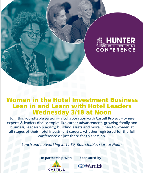 Proud sponsor of this year's <a href="/CastellProject/">Castell Project</a> Lean In &amp; Learn Luncheon @HunterHotelConf! Space is filling up fast for this event on 3/18 at 11:30am at the Atlanta Marriott Marquis. Event registration: castellprojecthunter.app.rsvpify.com #CastellProject Conference: hunterconference.com