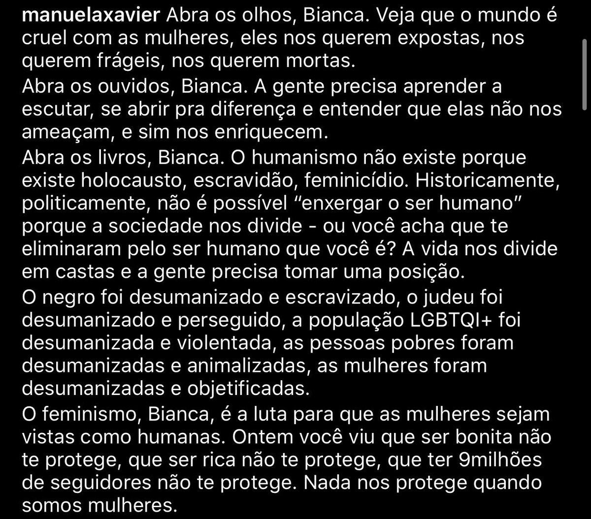 vaidesmaiar's tweet photo. Amei essa carta aberta a Bianca (no insta @manuelaxavier) 👏🏽 #BBB20 https://t.co/swXxlJ9sCO