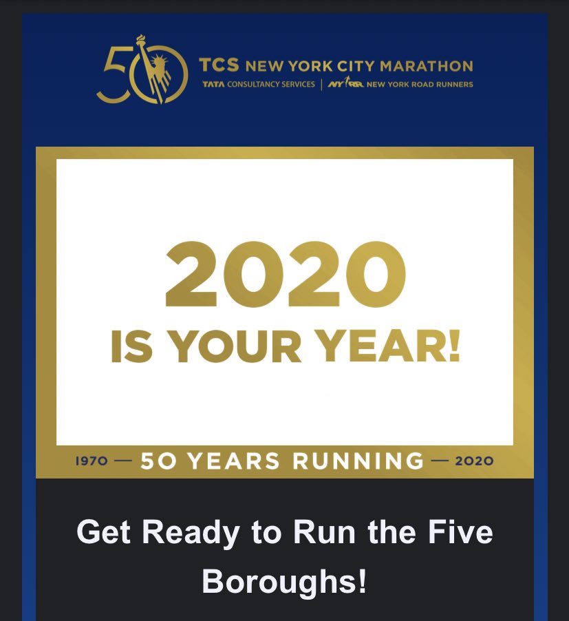 fxank62's tweet image. Just getting this email reminding me that I’ll be running my first marathon 8 months made my day so much better @nyrr @nycmarathon #50yearsrunning