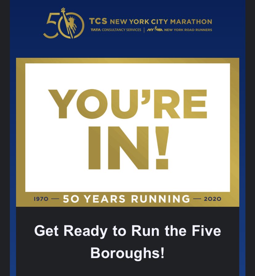 fxank62's tweet image. Just getting this email reminding me that I’ll be running my first marathon 8 months made my day so much better @nyrr @nycmarathon #50yearsrunning