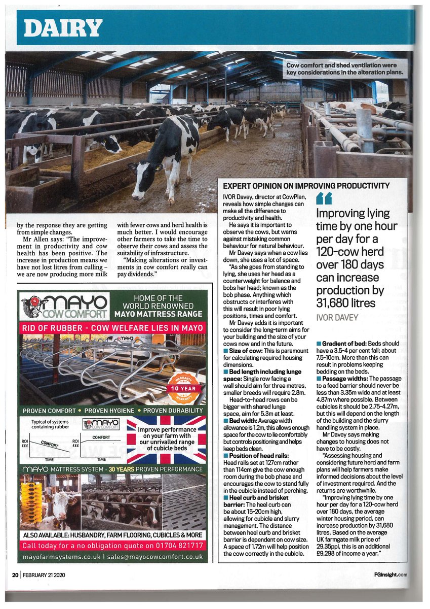 A recent article in <a href="/FarmersGuardian/">Farmers Guardian</a> focusing on one of my young entrant clients who have recently taken over running the dairy enterprise of the family farm. We have been focusing on the cattle comfort and housing environment and it has been worthwhile <a href="/promarinternat1/">Promar International</a>