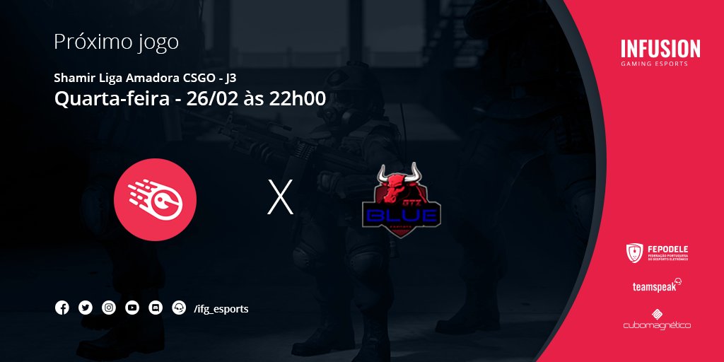 ifg_esports's tweet photo. Hoje temos encontro marcado no servidor para a @LAESPORTSPT @CSGO
🗓️ @LAESPORTSPT @CSGO
📈 Jornada 3
🆚 @GTZBulls #BLUE
📺 https://t.co/lkKAyZO5Ne
@pirineucsgo @3R4CS @Simpson1904 @MaZZ_CS
@fepodele | @teamspeak | @cubopt
#GOINFUSION ⚪🔴 https://t.co/QHyyAeAuMb