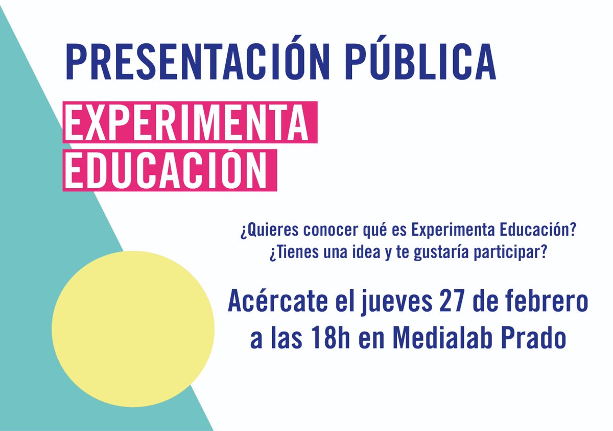 ⏲️Jueves 27 febrero os esperamos en la Presentación Pública de #ExperimentaEducacion en <a href="/MedialabPrado/">Medialab Prado</a> 
También puedes seguirla en streaming en este enlace: 👇
medialab-prado.es/videos/present…