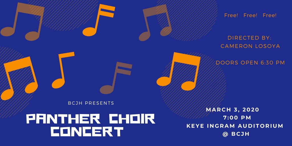 BCISD's tweet photo. Mark your calendars for the #BCJH Choir Concert March 3, 7 PM at Keye Ingram Auditorium - FREE! Y'all come support! @BayCityJuniorH1 #FineArts #BelieveinBCISD https://t.co/w73Aes9C8R