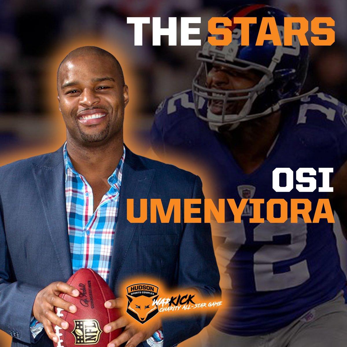 hudsonsportscom's tweet photo. We are very happy to welcome @OsiUmenyiora to this years Charity All-Star Game! #WarKick https://t.co/9HPqPgacVV