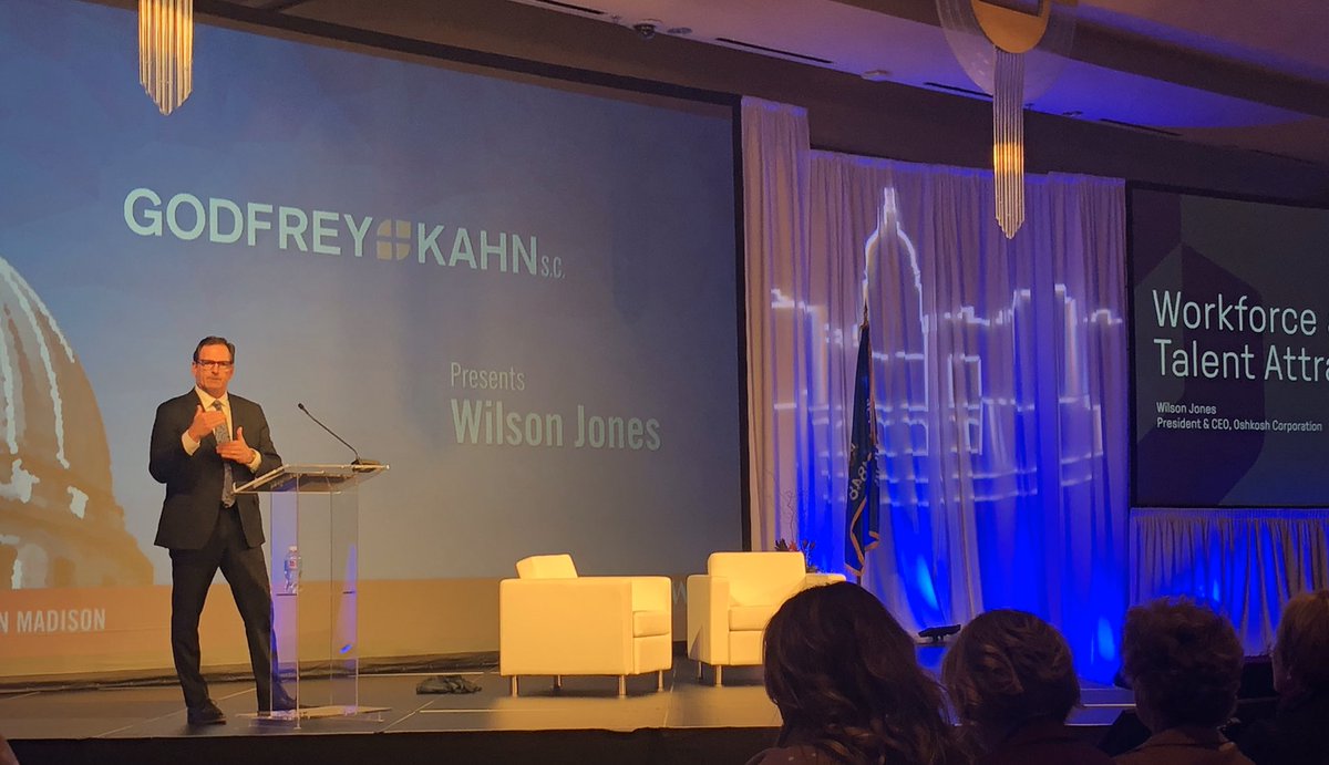 RobynGruner's tweet photo. Couldn’t agree more with @oshkoshcorp CEO, Wilson Jones that people want “Meaningful work with people who care”. Great message today at @WisconsinMC Business Day in Madison 2020 #Workforce #BDIM #Wisconsin #oshkosh #talent #leadership https://t.co/k9uYoYacyR