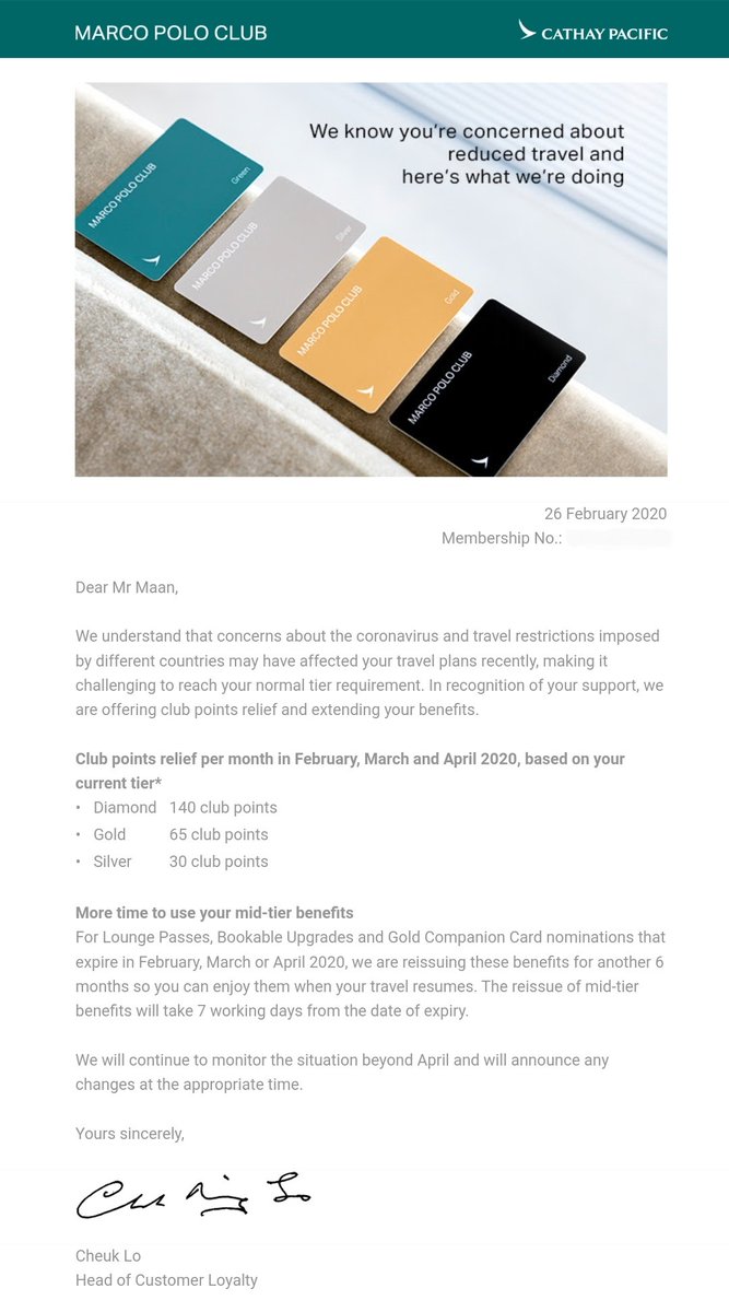 Take notes <a href="/AirCanada/">Air Canada</a>, this is what you should be doing.

Kudos to <a href="/cathaypacific/">Cathay Pacific</a> for recognizing how to build long-term relationships with their customers.