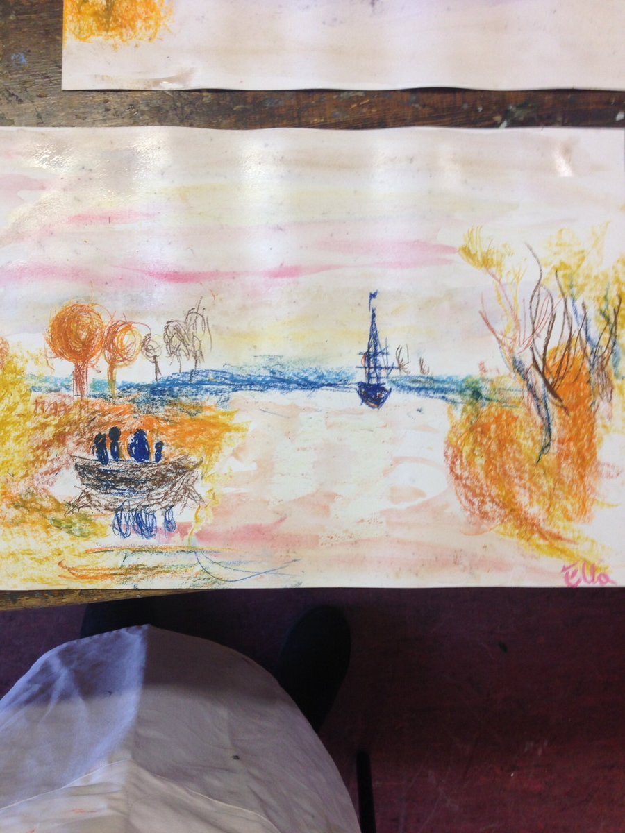 startStudiosUK's tweet photo. Oil pastels based on William Turner. #startstudios #childrenartclass #kidsart #artclass #turner #oilpastels https://t.co/GUH6E3zv3D