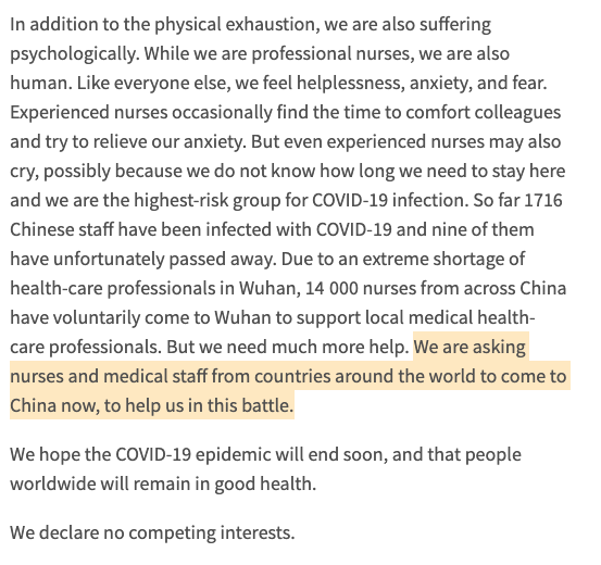 I've never seen an article like this in the Lancet. It's not a study, it's a cry for help. Chinese medical workers seem to be using academic journals as way to route around censorship and get a message out to the world. thelancet.com/journals/langl…