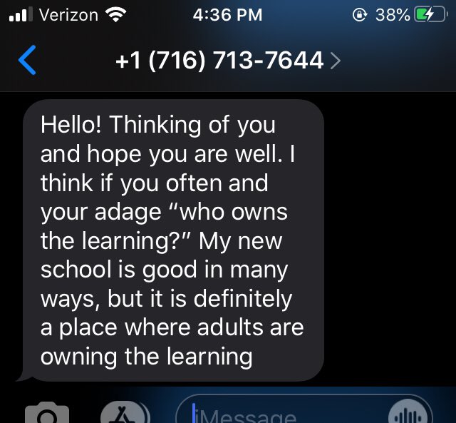 SciSocWeston's tweet photo. A nice text to receive from a teacher who moved. #whoownsthelearning https://t.co/yC0sDxg7OW
