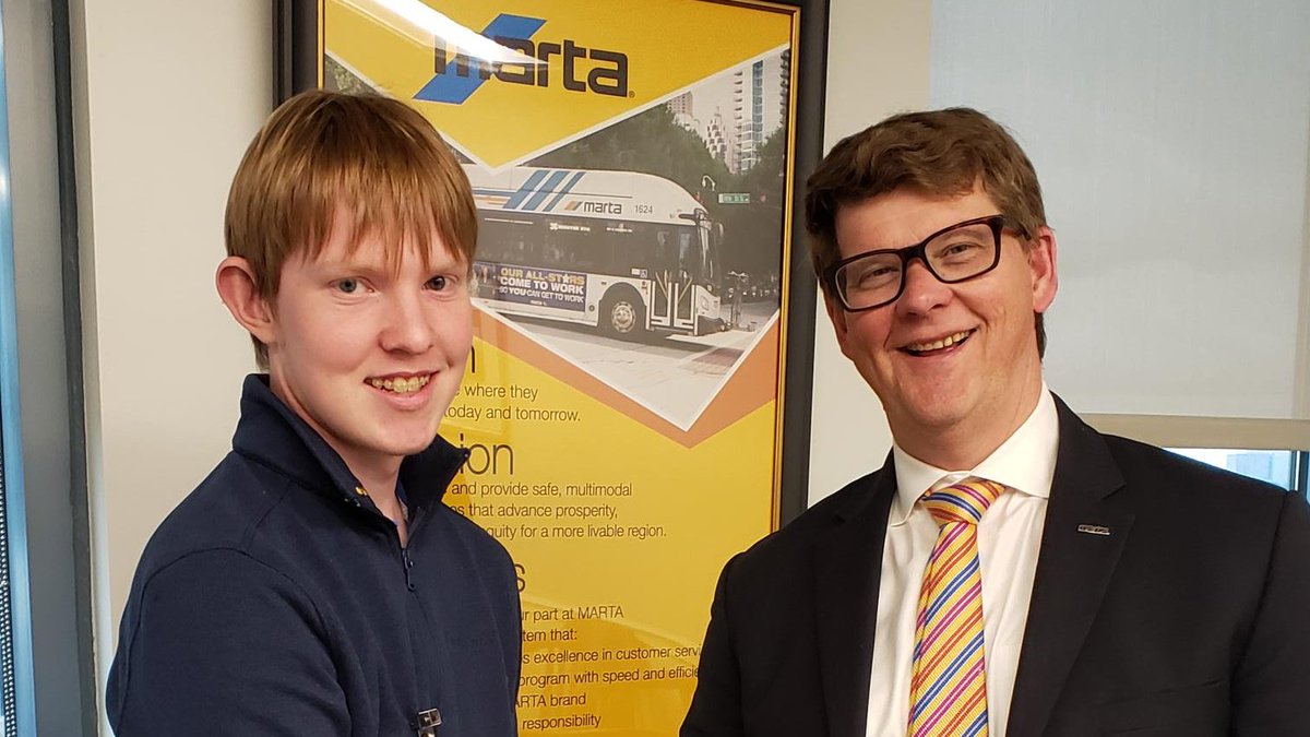 MARTAtransit's tweet photo. Inspiring the next generation of transit users. It was a pleasure talking to @MillSpringsAcad student Matt Campbell about MARTA’s expansion plans. Good luck with your senior project, Matt, and I’ll see you on MARTA! https://t.co/UwAFw0Hn84