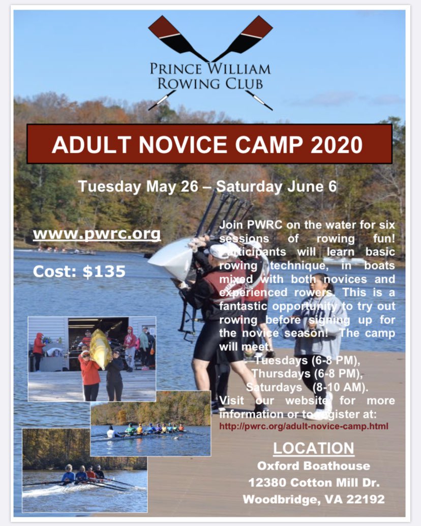 Ever thought you’d like to try rowing? Ever thought you’d like to see your mom or dad try rowing? 👀 Join us at our upcoming Learn to Row days (free) and Novice Camp ($135)! RT and share with your fam! #communityrowingontheoccoquan #pwrc
