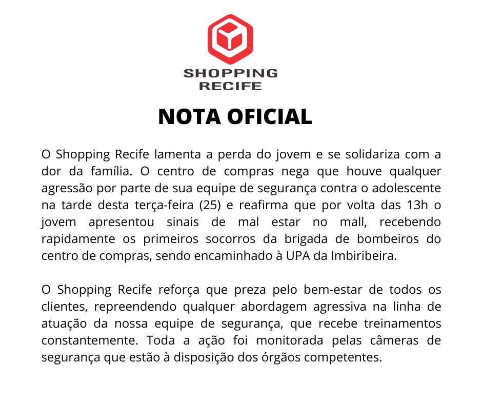 shoppingrecife's tweet photo. Nota oficial: https://t.co/pEr4SkAkbn