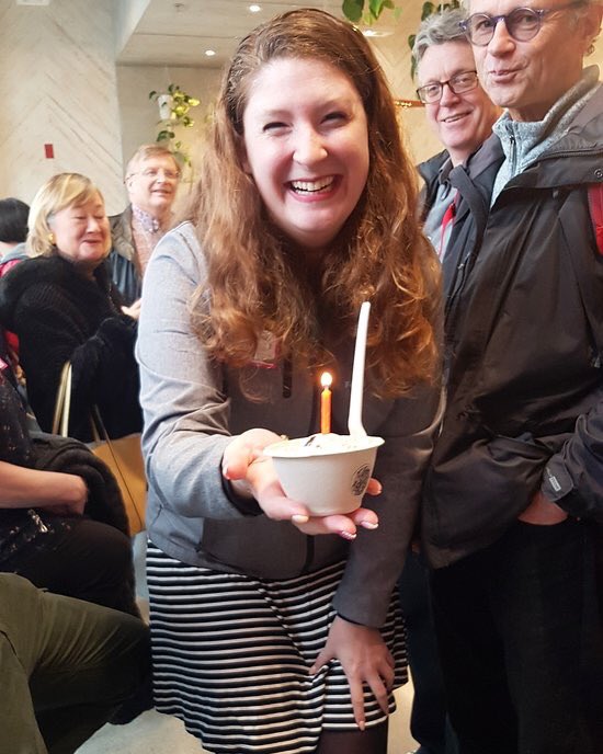 Fantastic photo of our guide Tia celebrating a guest's birthday on our North Vancouver Shipyards Tour! We choose Earnest Ice Cream over birthday cake any day!
