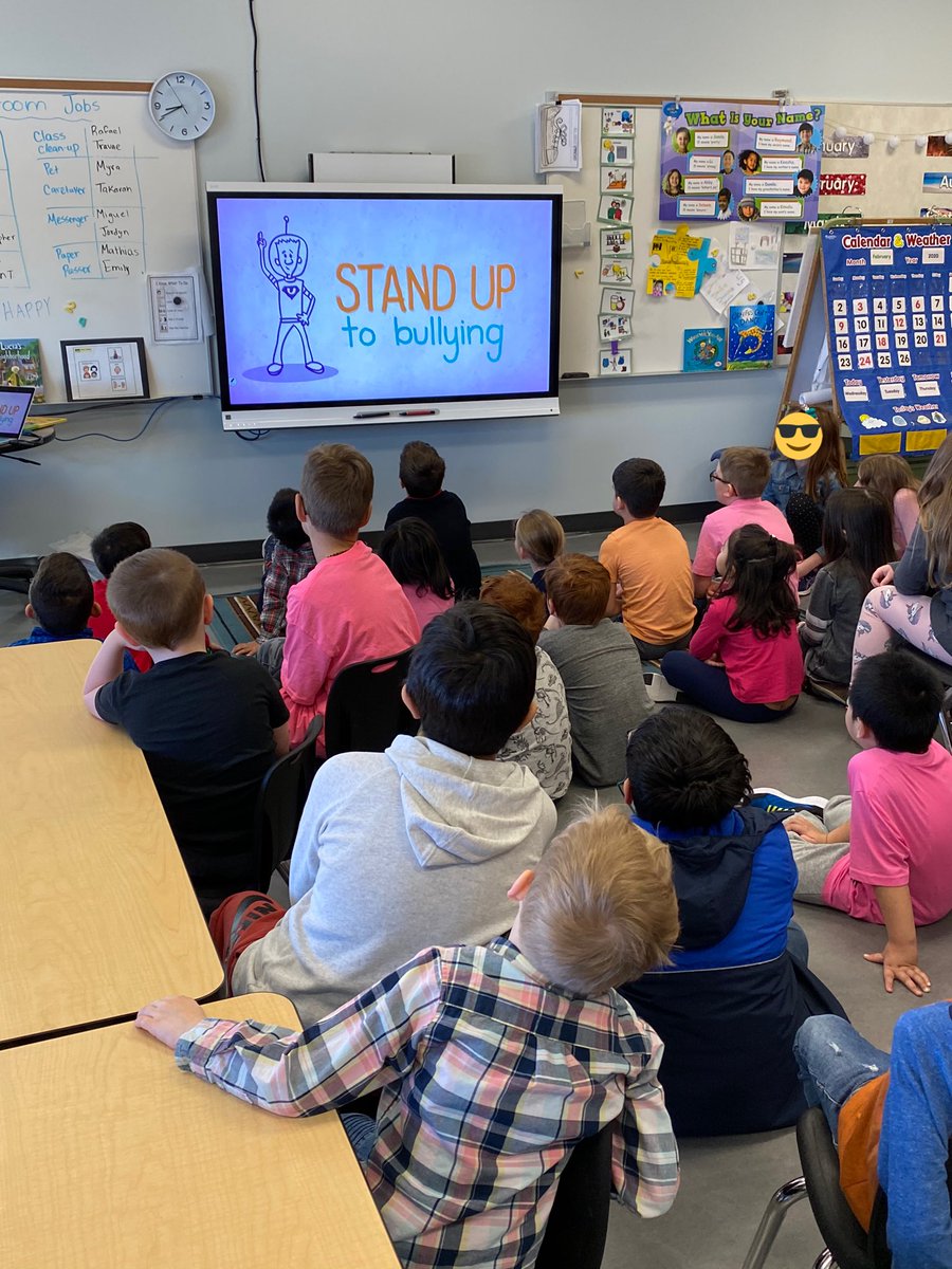 RonSouthernK's tweet photo. We worked hard with our grade 3 buddies to create anti-bullying posters for our school! What did we draw and write on our poster? How can I be an upstander instead of a bystander when I see bullying behaviour? 👚💕 #pinkshirtday https://t.co/KUr3M7OKJ8
