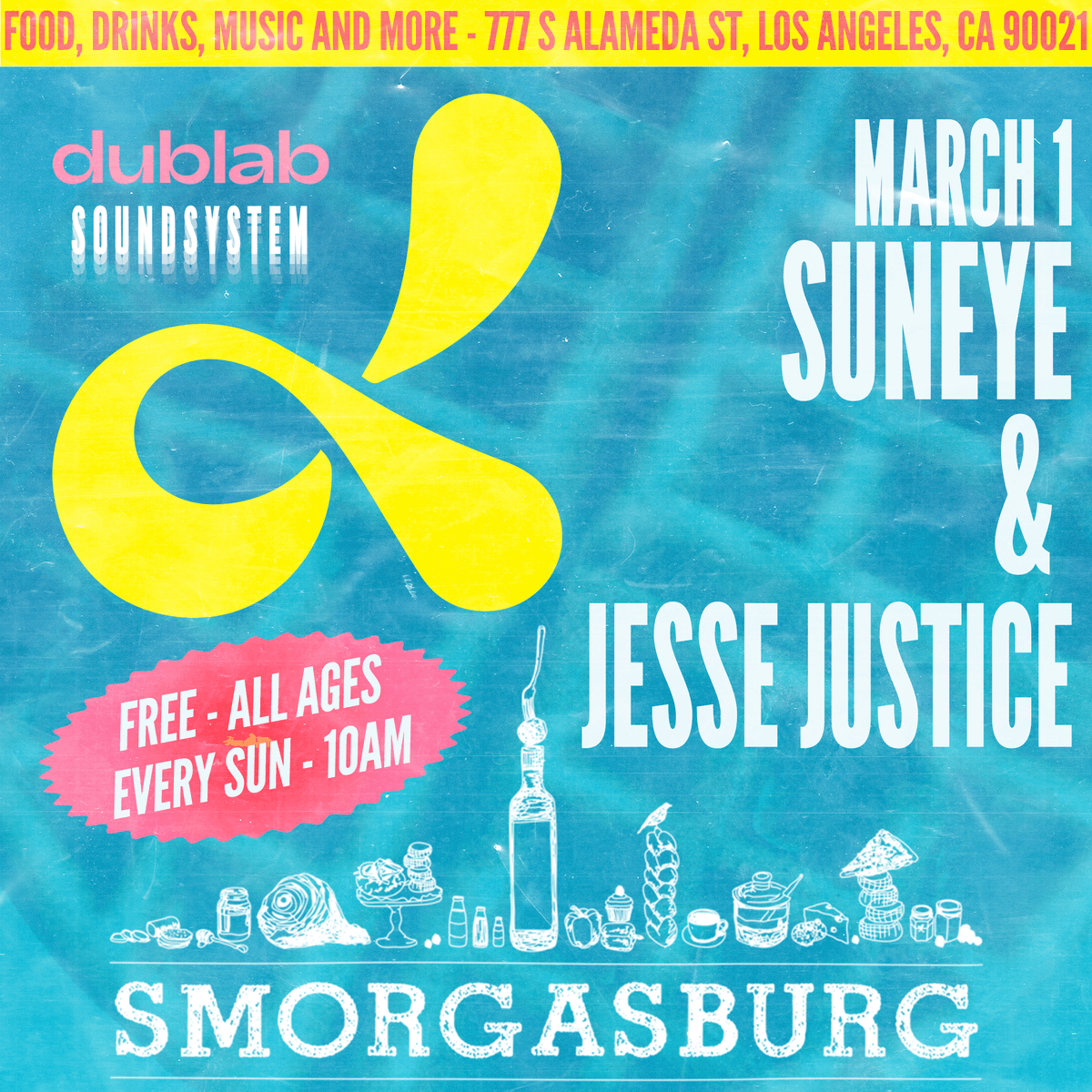 dublab (@dublab) on Twitter photo Today some very special sounds will be flowing throughout <a href="/smorgasburgLA/">Smorgasburg LA</a>
.
<a href="/suneyemusic/">SunEye</a> and Jesse Justice will be DJing by the <a href="/ILoveMicheladas/">I Love Micheladas</a> van starting at 10am as part of the dublab soundsystem. Today some very special sounds will be flowing throughout <a href="/smorgasburgLA/">Smorgasburg LA</a>
.
<a href="/suneyemusic/">SunEye</a> and Jesse Justice will be DJing by the <a href="/ILoveMicheladas/">I Love Micheladas</a> van starting at 10am as part of the dublab soundsystem.