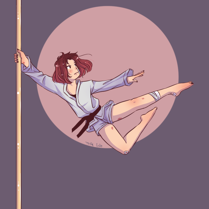 JulietteTaka's tweet photo. J'ai fait ça en cours ce soir !! La classe ! 💪 #bagarre #danse #poledance #karaté #illustration https://t.co/NqnPe0h8S9