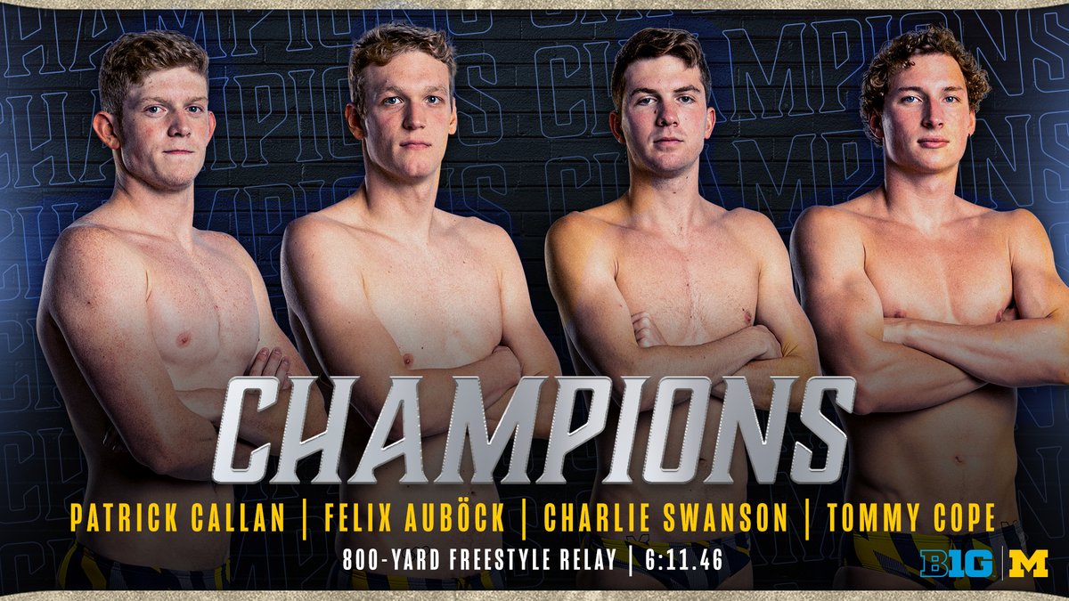 umichswimdive's tweet photo. GOLD! Charlie Swanson and Tommy Cope swim past Ohio State and Indiana on the back half of the race to put us atop the podium for the first time since 2016. #MichiganDistance #GoBlue https://t.co/HwUfeFAQjM