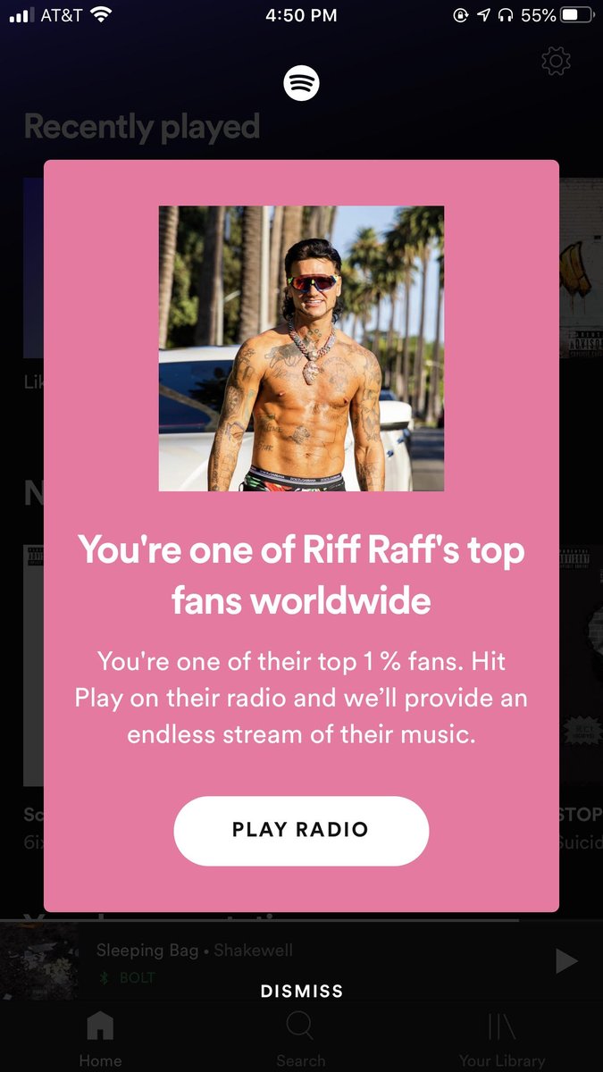 KevinBrusca's tweet photo. I'm in the top 1% of #RiffRaff fans :) on #Spotify
#TheWhiteWesleySnipes #DaleDanTony #hiphop #rap https://t.co/PNn57oel9G