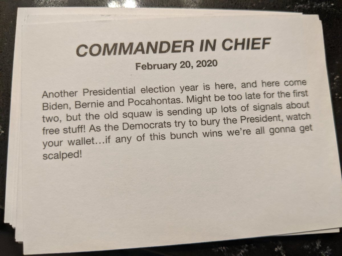 Bobby Lewis (@revrrlewis) on Twitter photo 26/02/2020 23:15:59 (in case you were wondering, yes, the back of the 'commander in chief' card is basically all racist jokes) (in case you were wondering, yes, the back of the 'commander in chief' card is basically all racist jokes)