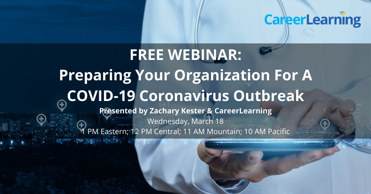 Don’t let COVID-19 strike your organization! Learn how to prevent a coronavirus outbreak.
Register now!
webinars.on24.com/careerlearning…

#humanresources #nonprofitwebadvisor #bankersweb #educationadmin #careerlearning #hrci #shrm #continuingeducation #professionaldevelopment
