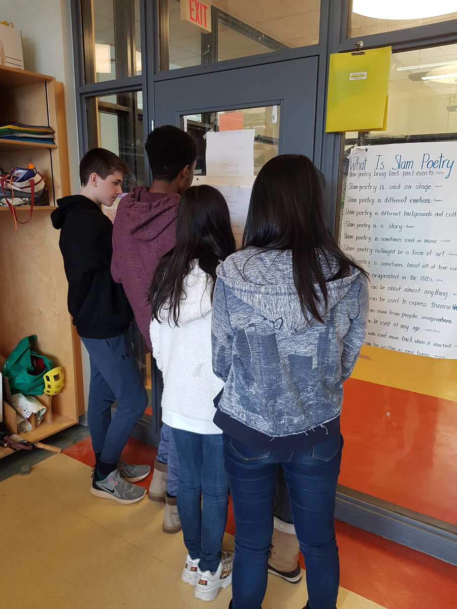 SonyaStadus's tweet photo. Bringing words to life! Students engaged in slam poetry reading by going around the room identifying key features and finding what really drew them in. Next up: performances!  @TDSB_Rawlinson
#voice&amp;choice #literacy #slampoetry #antioppression https://t.co/S6Yv9MToCD