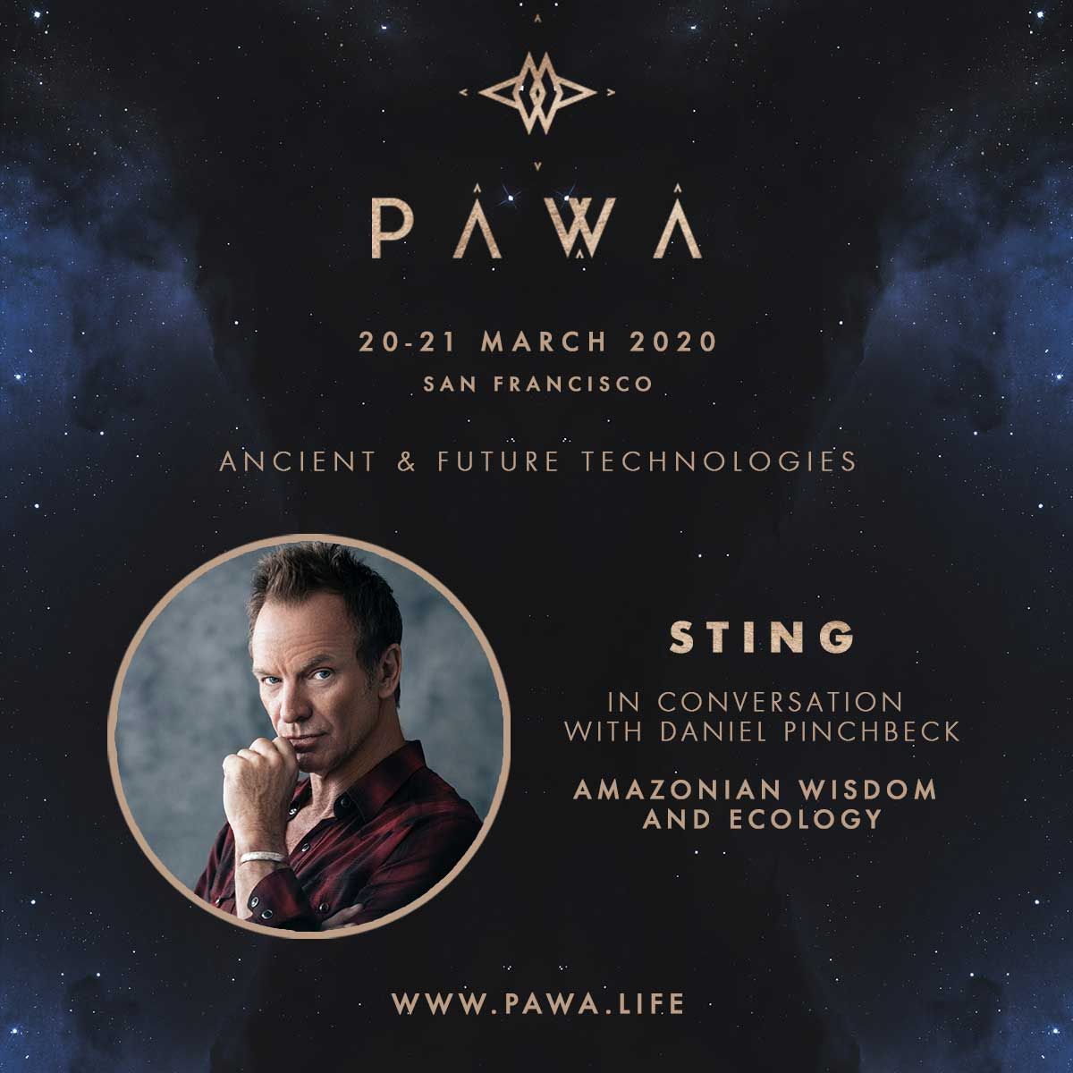 Trans4mParadigm's tweet image. Super special conference coming up March 20-21 in San Francisco called PAWA that is featuring #Sting (yes Sting!) who will speak about his connection with #plantmedicines and how it inspired him to help the #Amazon forest. Two incredible teachers will also be coming from Brazil.