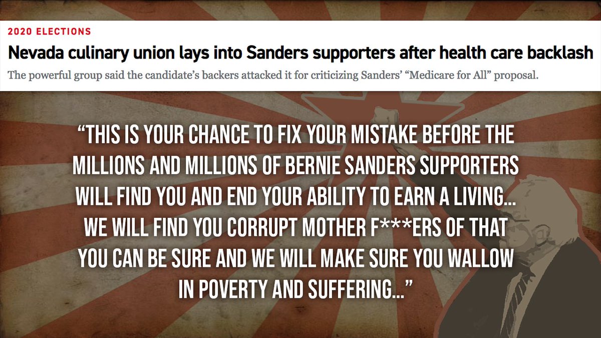 glennbeck's tweet photo. There is NO ROOM in a revolutionary movement to disagree. Just look at how the Bernie Bros attacked the Nevada Culinary Union for refusing to support Medicare for All. 
#BerniesRadicals https://t.co/amoLTER0U7 https://t.co/Cz0ScnXaW4