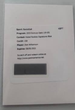 ptcomicscards's tweet photo. Things just got a little crazier on this snowy afternoon...Bill S dropped in to pick up a box of @paniniamerica Donruss Optic🏀....and...while redemptions may not be the most eye appealing cards to get...this one is a beauty! A Zion Williamson Rated Rookies Signature Blue!😮 https://t.co/xJ6iOUjjjg