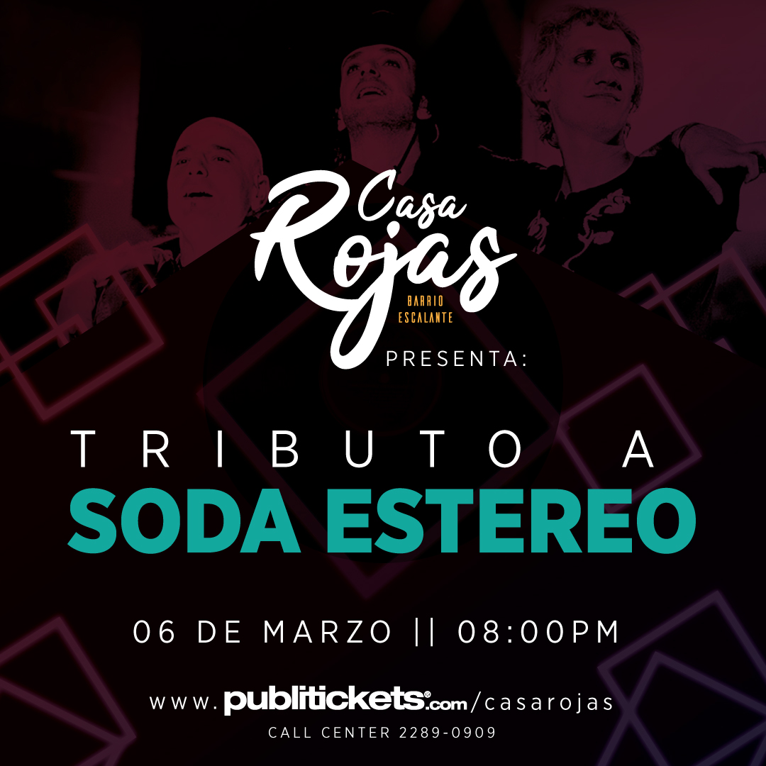 En la voz del grupo Mustang 65  estaremos presentando un tributo al grupo Soda Estereo en Casa Rojas en barrio Escalante el 06 de marzo a las 8:00 pm. 
Podés adquirir las entradas:

 publitickets.com/casarojas
 2289-0909