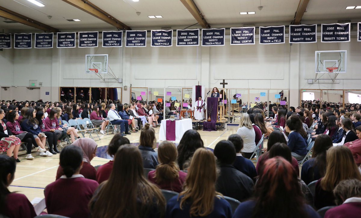 NotreDameSJ's tweet photo. #NDSJ began the Lenten season with #AshWednesday liturgy led by Fr. Victor Trinidad. Our theme of "Belonging & Brokenness" guides us to reflect our sense of belonging to each other and how our bond deepens when brokenness develops into beauty in unexpected ways.💜 #NDPrays #DTSJ https://t.co/S2JEPVZcQ0