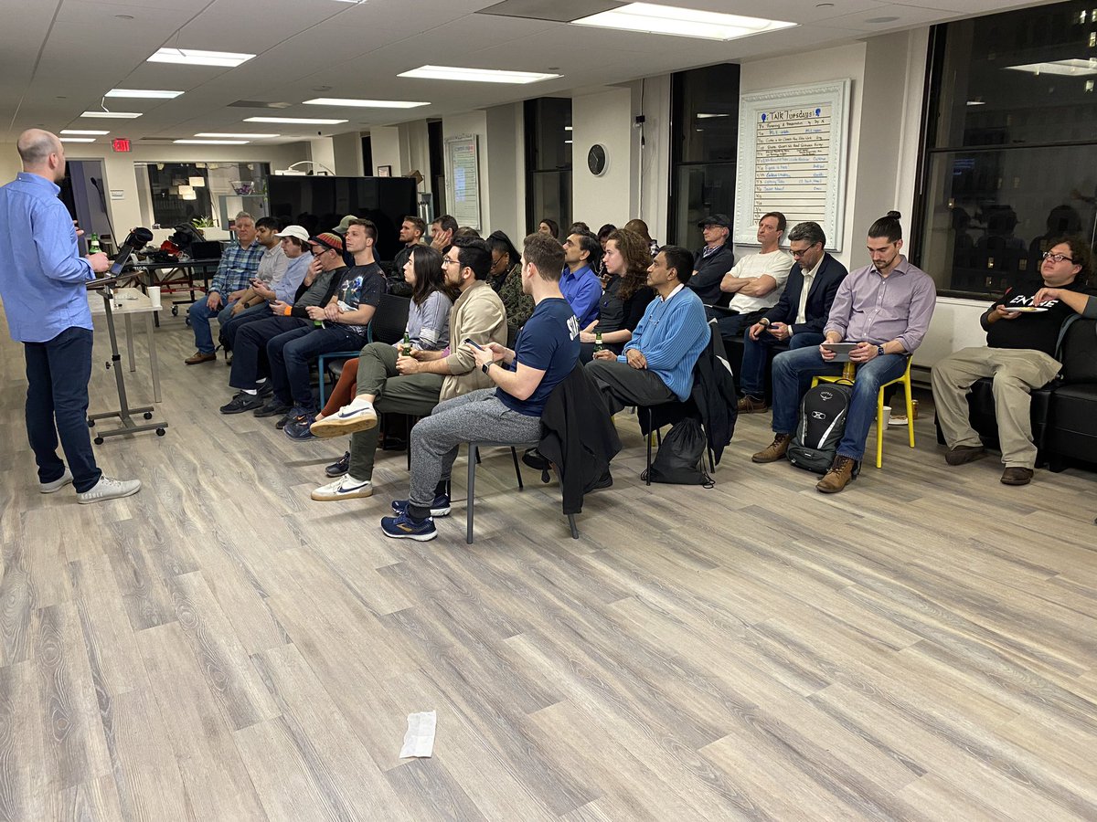 PHLblockchain's tweet image. Under way with @pharkmillups of @helium, presenting to a packed house about building a decentralized wireless network. Thanks to @splinterlands and @HarbingerSys for sponsoring, and for @PromptWorks for hosting us in their awesome offices.